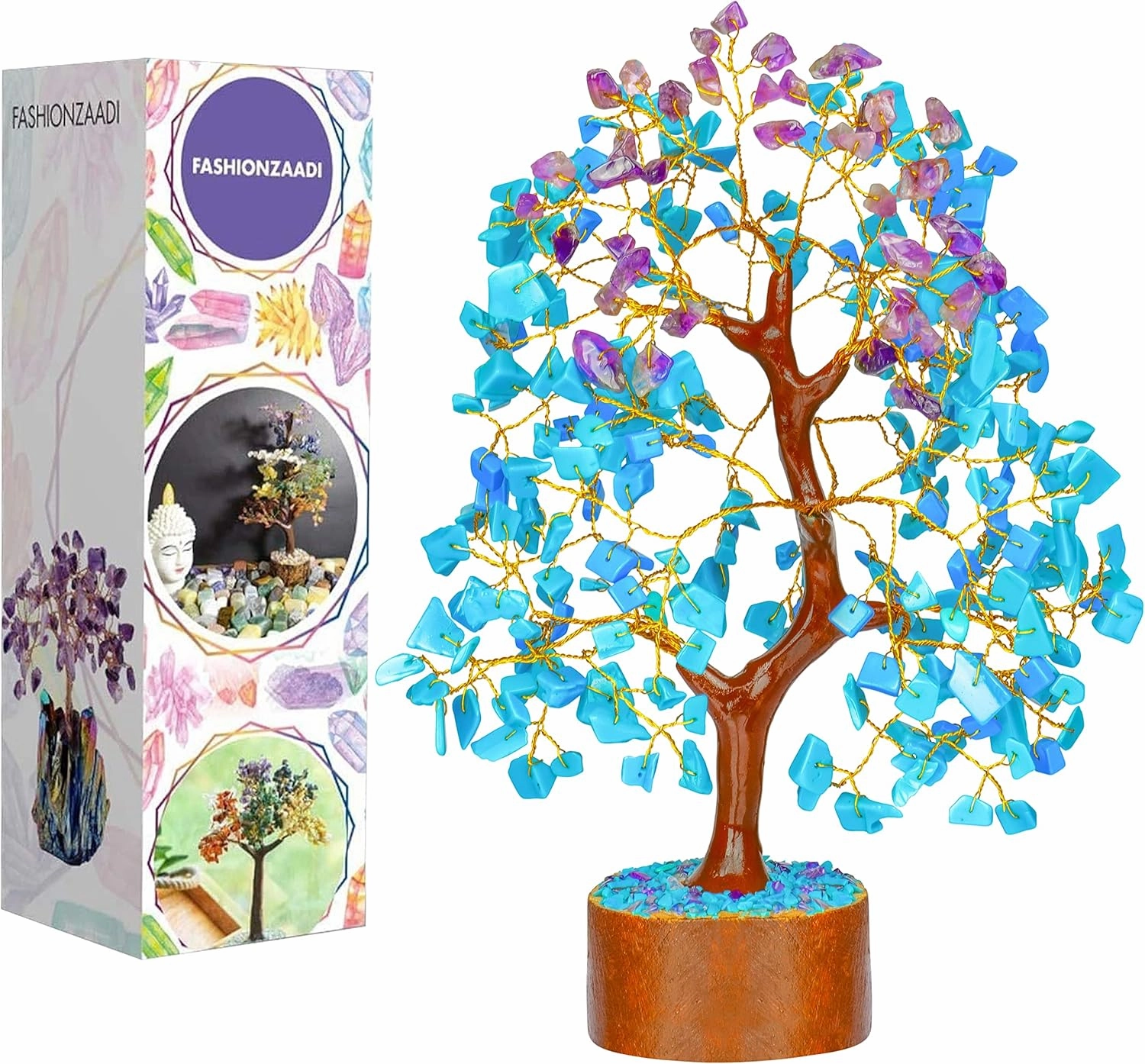 Turquoise, Amethyst Crystal Tree - Feng Shui Decor - Natural Raw Purple Amethyst, Gemstone Tree, Office Decor, Crystal Gifts, Positive Energy Stones