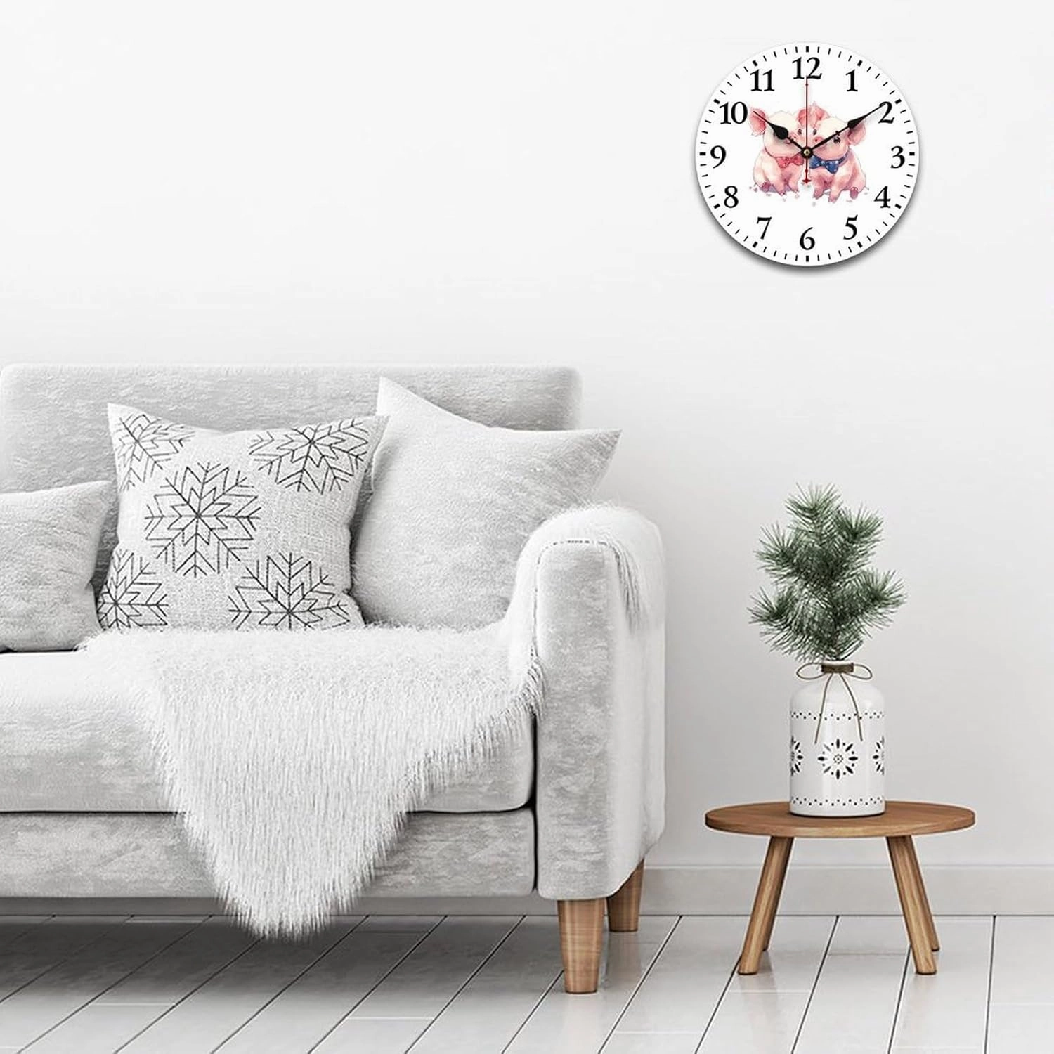 Two Cute Pigs Wall Clock Silent Non-Ticking Battery Operated Wooden Clock Decoration for Home Office Living Room