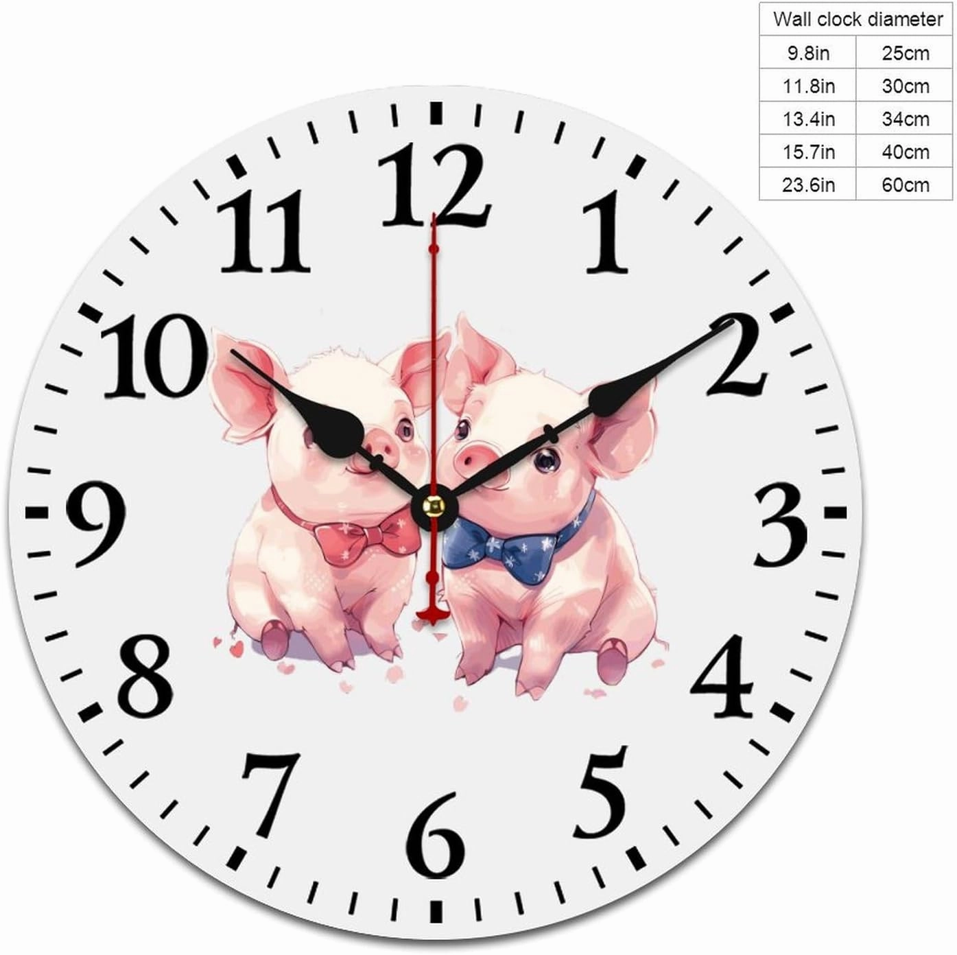 Two Cute Pigs Wall Clock Silent Non-Ticking Battery Operated Wooden Clock Decoration for Home Office Living Room