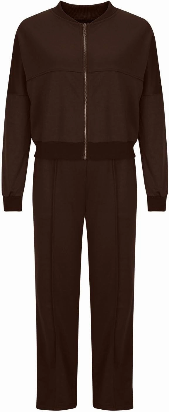 Two Piece Sets for Women Going Out Solid Zipper Sweatsuits Casual Straight Leg Pants Set 2 Piece Travel Outfits