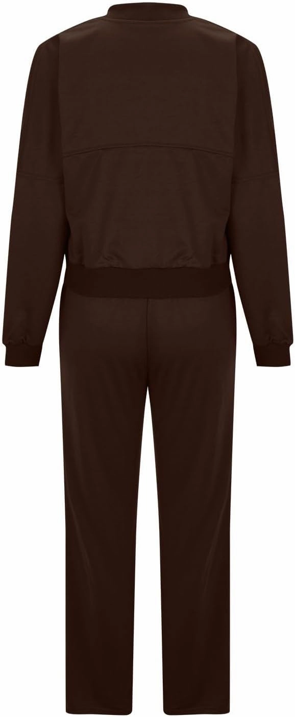 Two Piece Sets for Women Going Out Solid Zipper Sweatsuits Casual Straight Leg Pants Set 2 Piece Travel Outfits