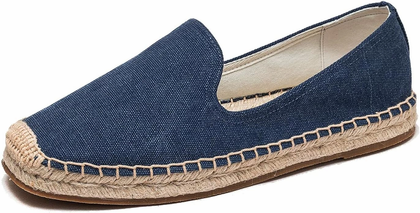 U-lite Men's Classic Suede Canvas Round Cap Toe Espadrilles Loafers Pure Color Slip On Comfortable Flats Shoes