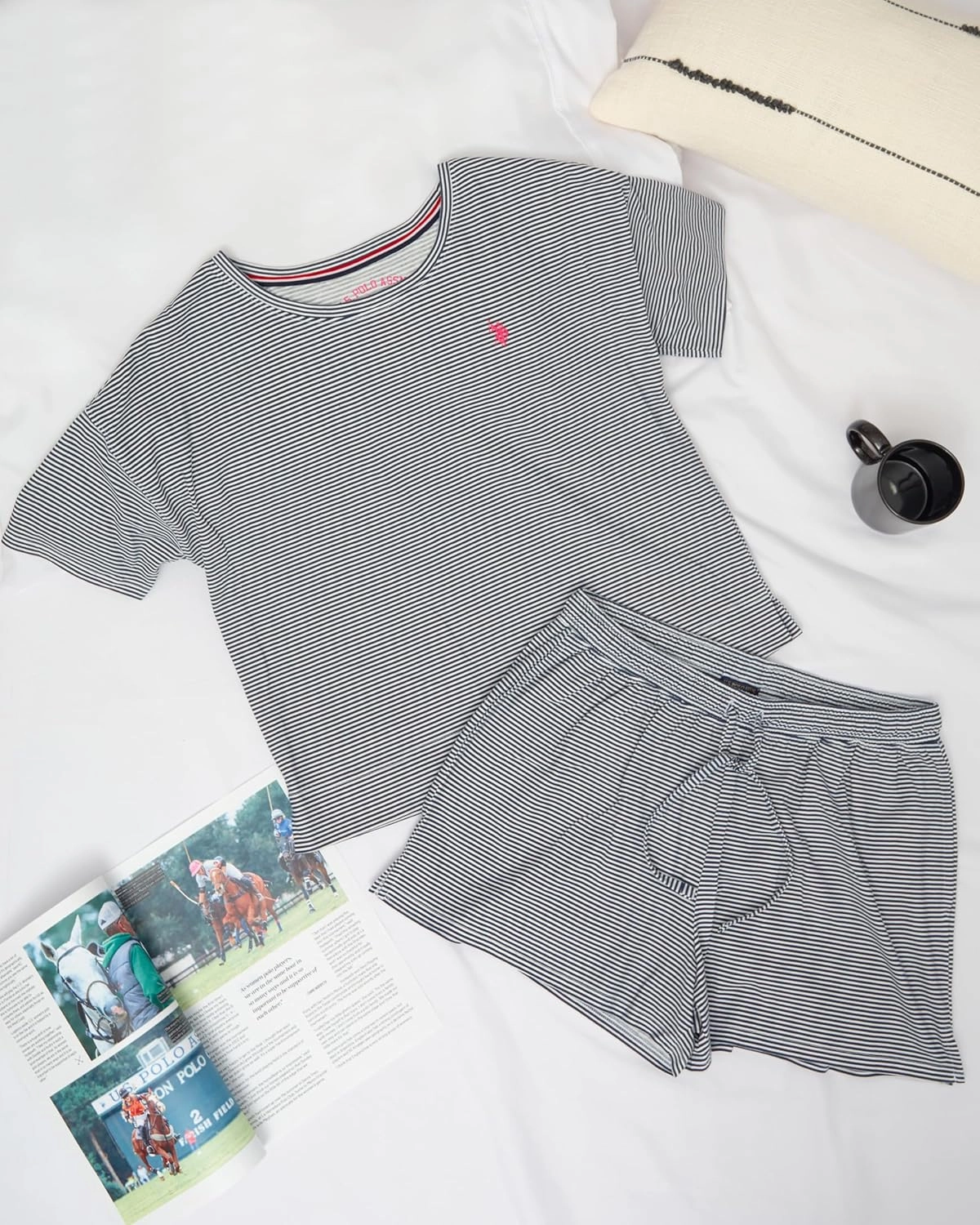 U.S. Polo Assn. Summer Pajamas for Women 2 Piece, Knit Short Sleeve Shirt and Pajama Shorts with Pockets, Womens Lounge Set
