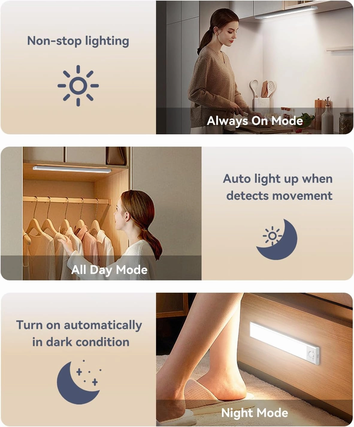 Under Cabinet Lighting, 3200mAh Rechargeable Motion Sensor Light Indoor, LED Battery Operated Cabinet Lights, Dimmable Closet Light, Wireless Under Counter Lights for Kitchen (2pack)
