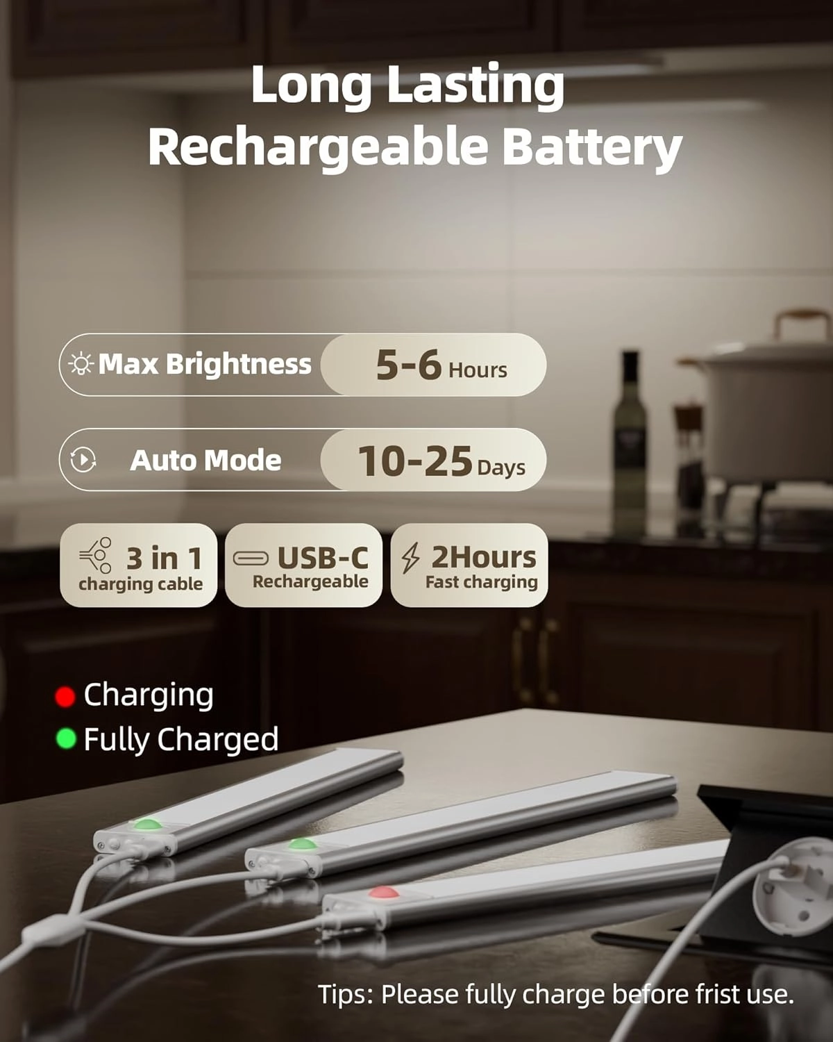 Under Cabinet Lighting Wireless, LED Motion Sensor Light Indoor, Rechargeable Motion Activated Under Cabinet Lights Battery Operated, Dimmable & 3 Color Temps, Under Counter Lights for Kitchen(6Pack)