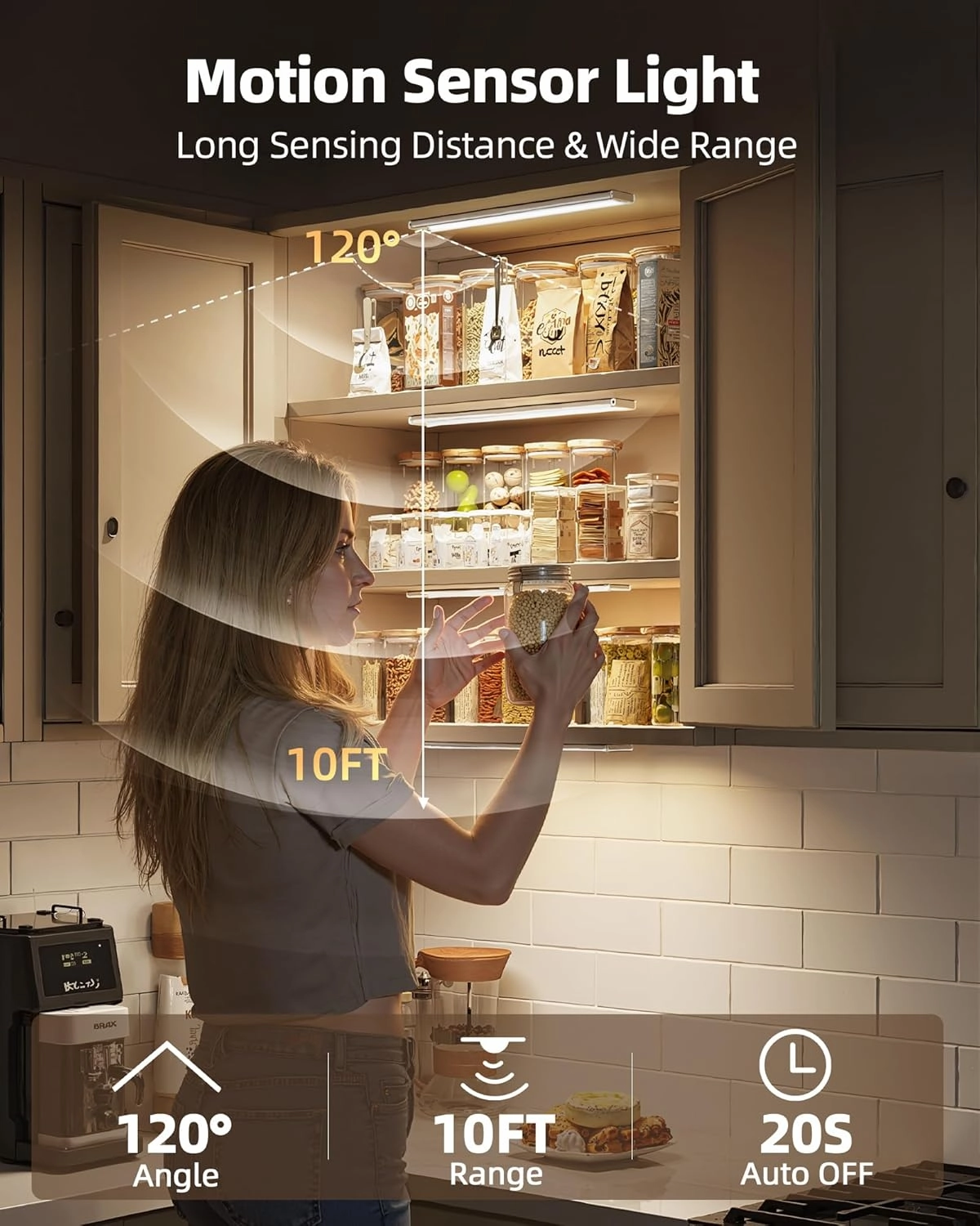 Under Cabinet Lighting Wireless, LED Motion Sensor Light Indoor, Rechargeable Motion Activated Under Cabinet Lights Battery Operated, Dimmable & 3 Color Temps, Under Counter Lights for Kitchen(6Pack)