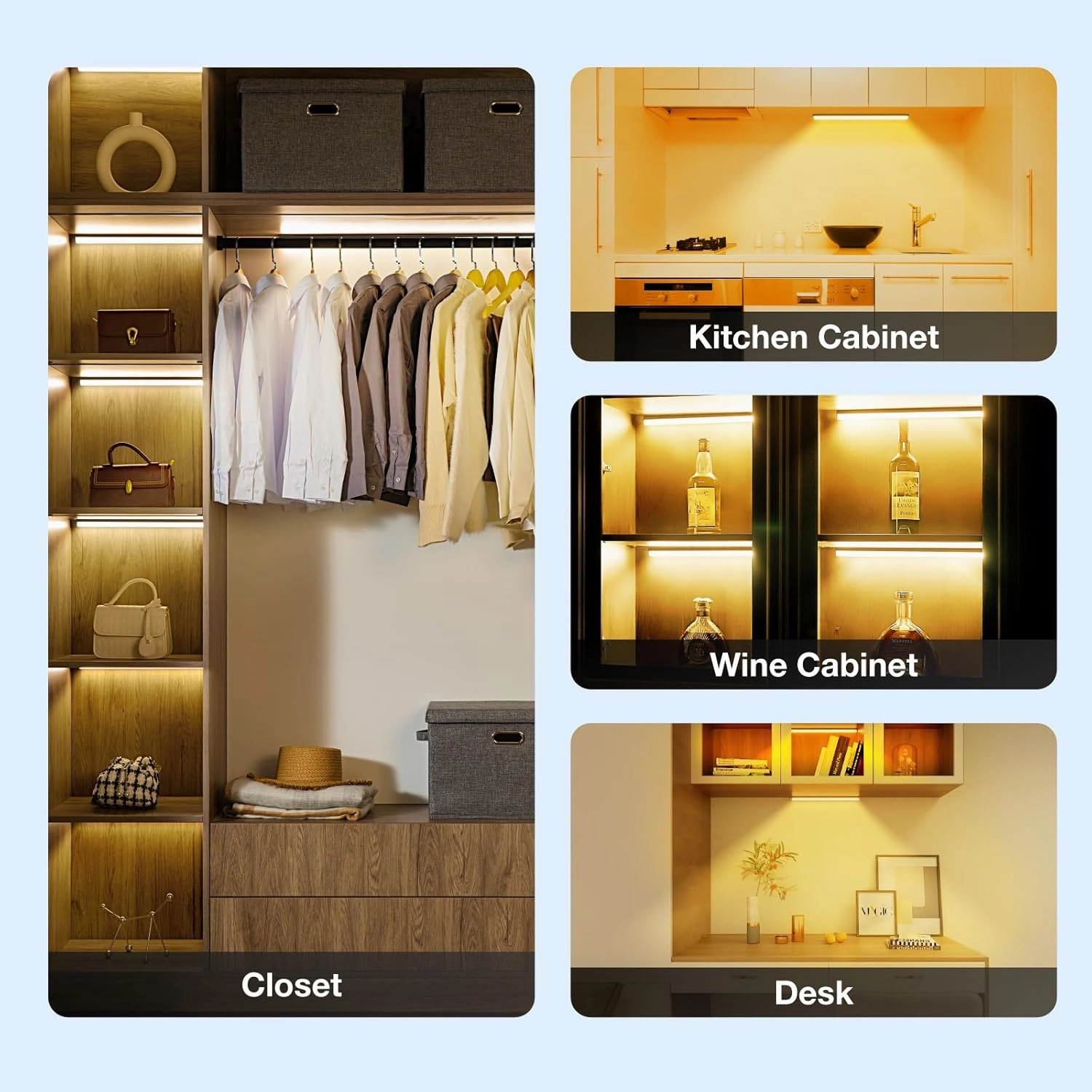 Under Cabinet Lights Remote Control,2 Pack Magnetic Dimmable Closet Lights,USB Rechargeable Wireless LED Shop Light,Ceiling and Under Counter Lights for Kitchen (Black, 20CM)