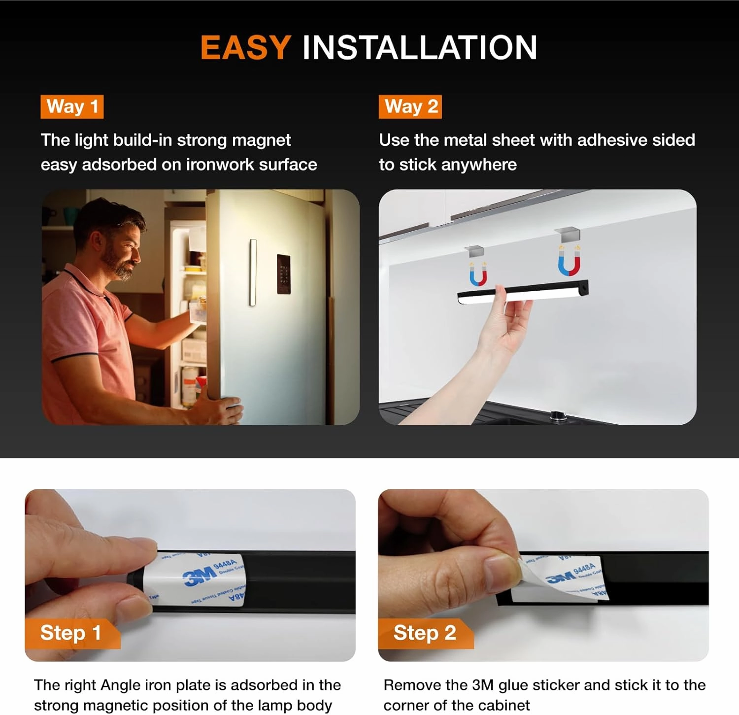 Under Cabinet Lights Remote Control,2 Pack Magnetic Dimmable Closet Lights,USB Rechargeable Wireless LED Shop Light,Ceiling and Under Counter Lights for Kitchen (Black, 20CM)