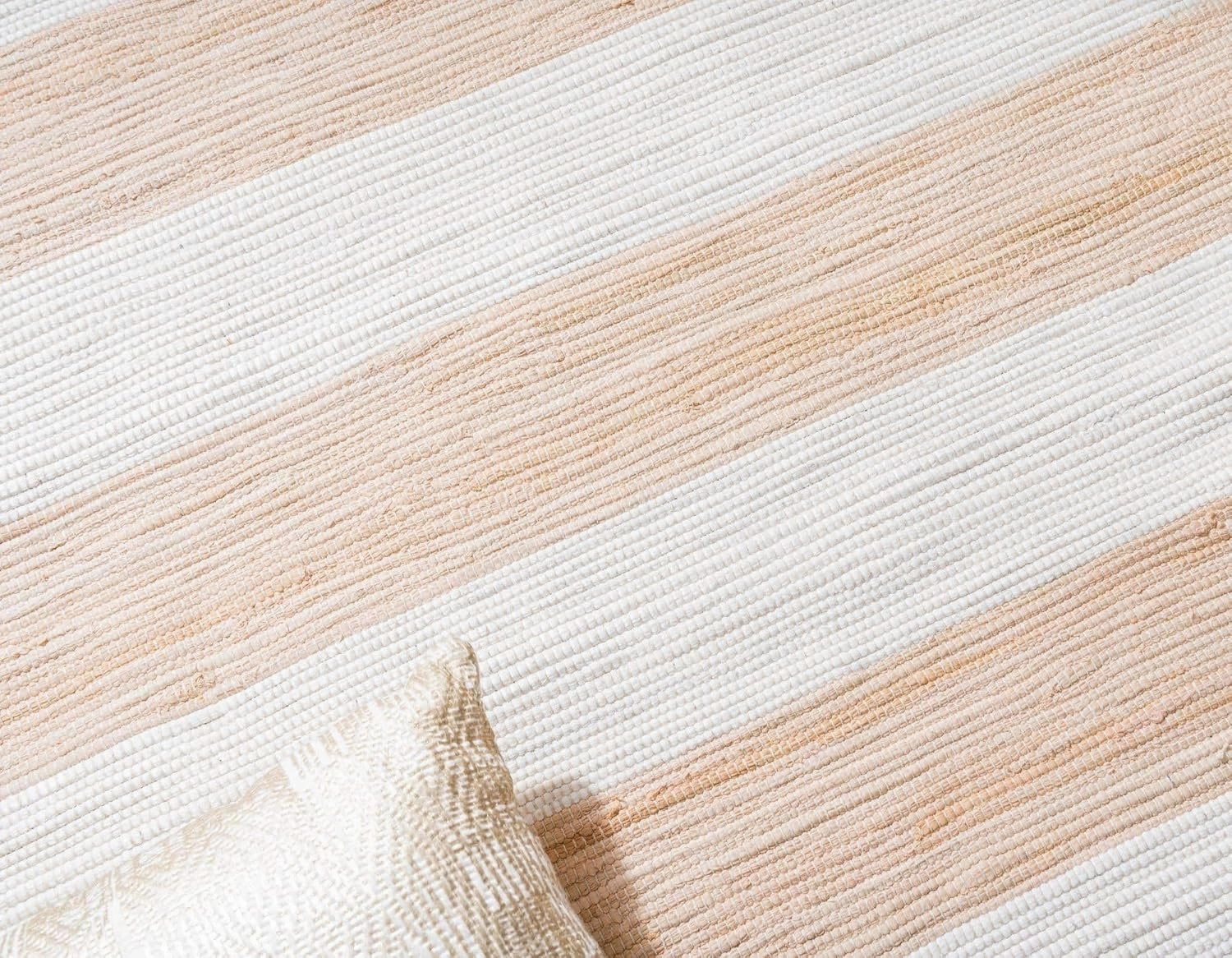 Unique Loom Chindi Rag Collection Area Rug - Striped (2' 2" x 12' 2" Runner, Beige/ Ivory)
