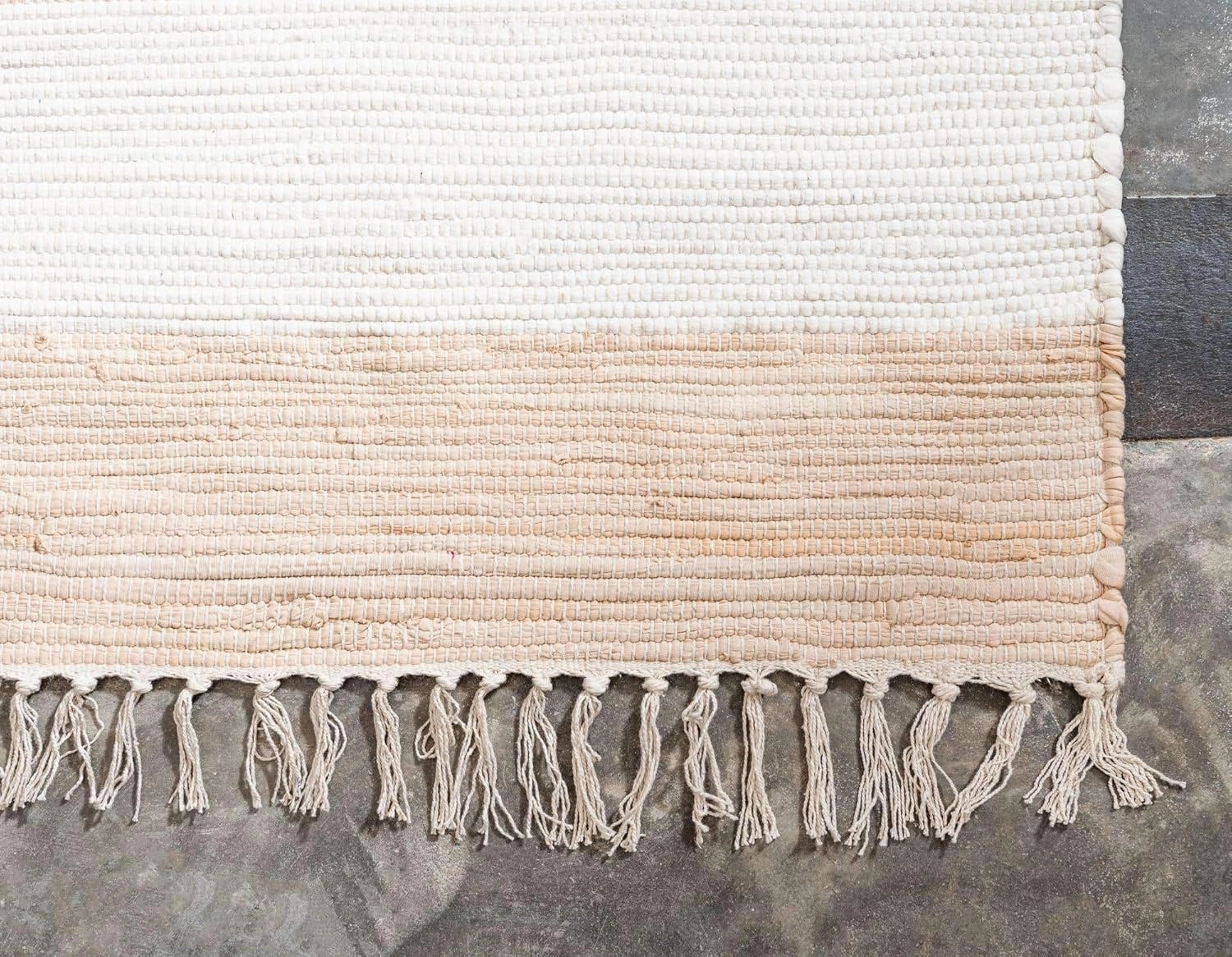 Unique Loom Chindi Rag Collection Area Rug - Striped (2' 2" x 12' 2" Runner, Beige/ Ivory)