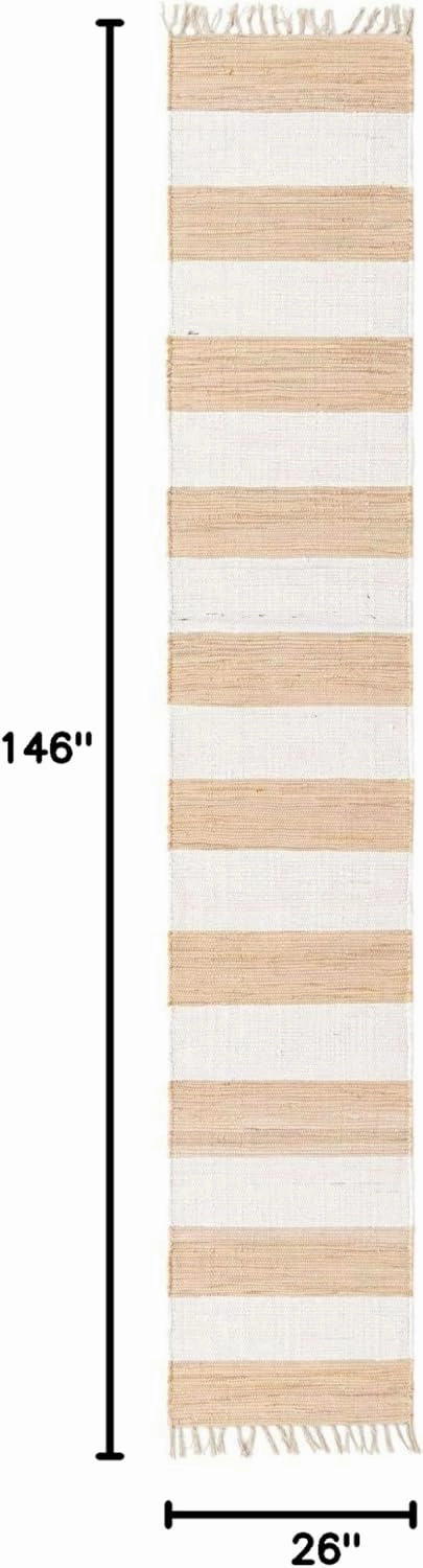 Unique Loom Chindi Rag Collection Area Rug - Striped (2' 2" x 12' 2" Runner, Beige/ Ivory)