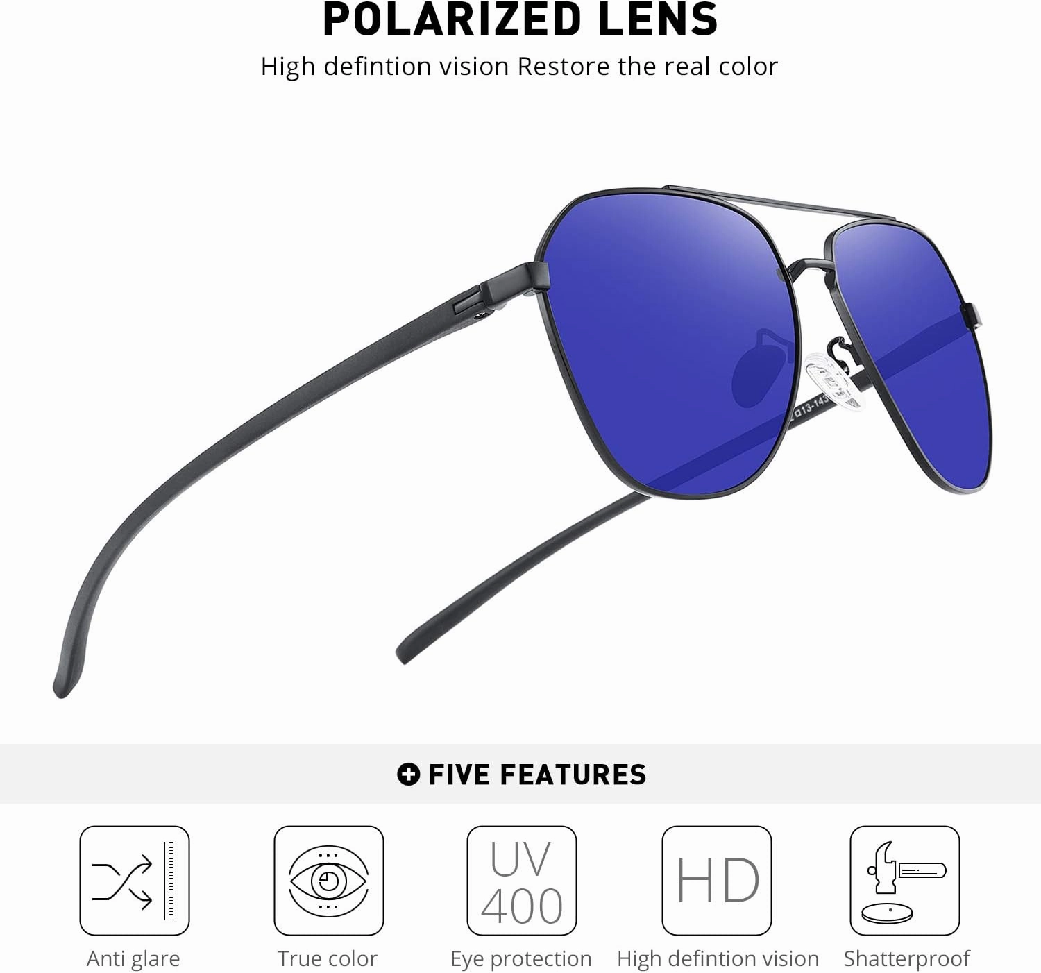 Unisex Polarized Sunglasses for Men - Women Driving Sunglasses Lightweight Metal Frame Classic Retro Designer Style