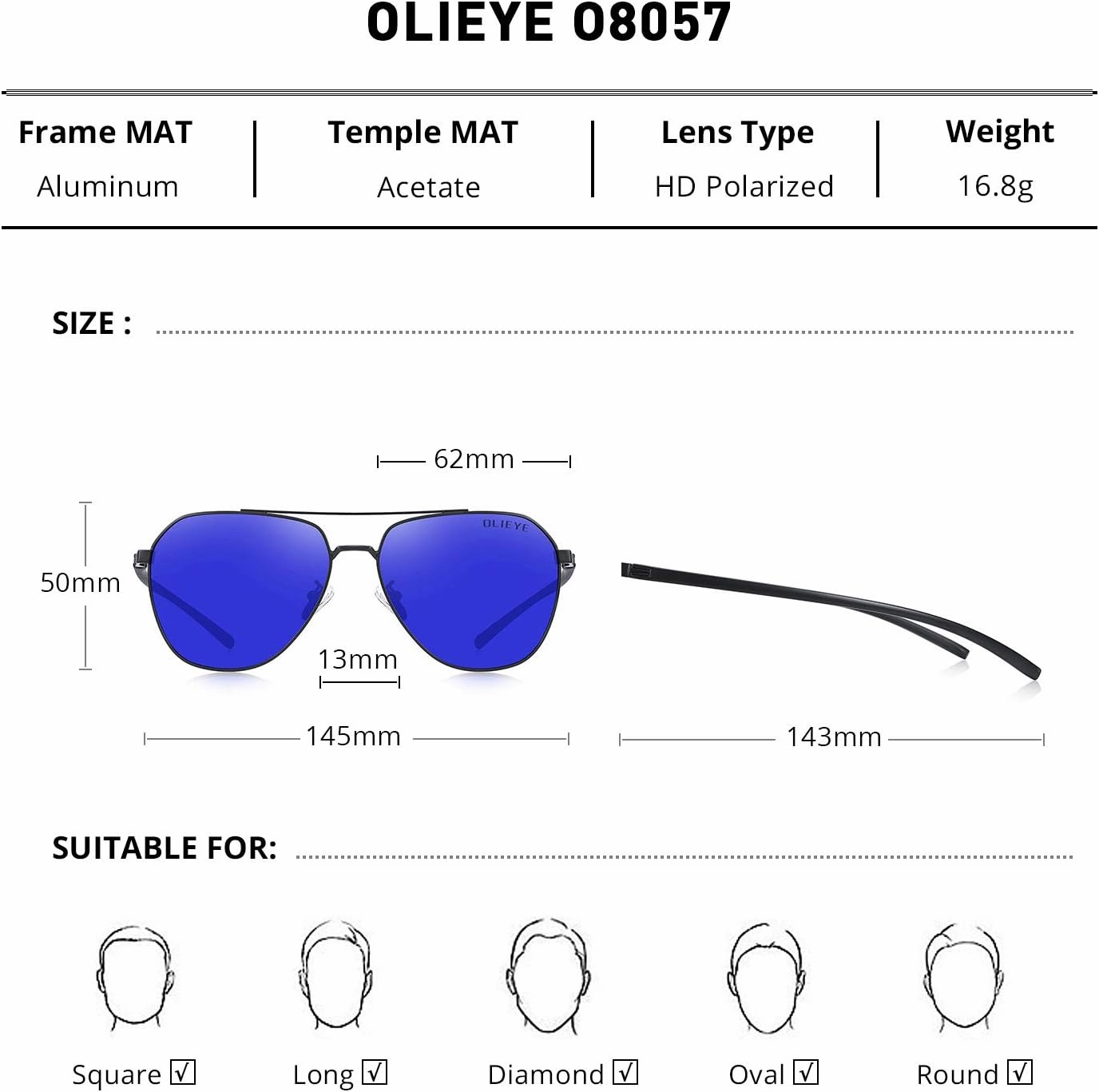 Unisex Polarized Sunglasses for Men - Women Driving Sunglasses Lightweight Metal Frame Classic Retro Designer Style
