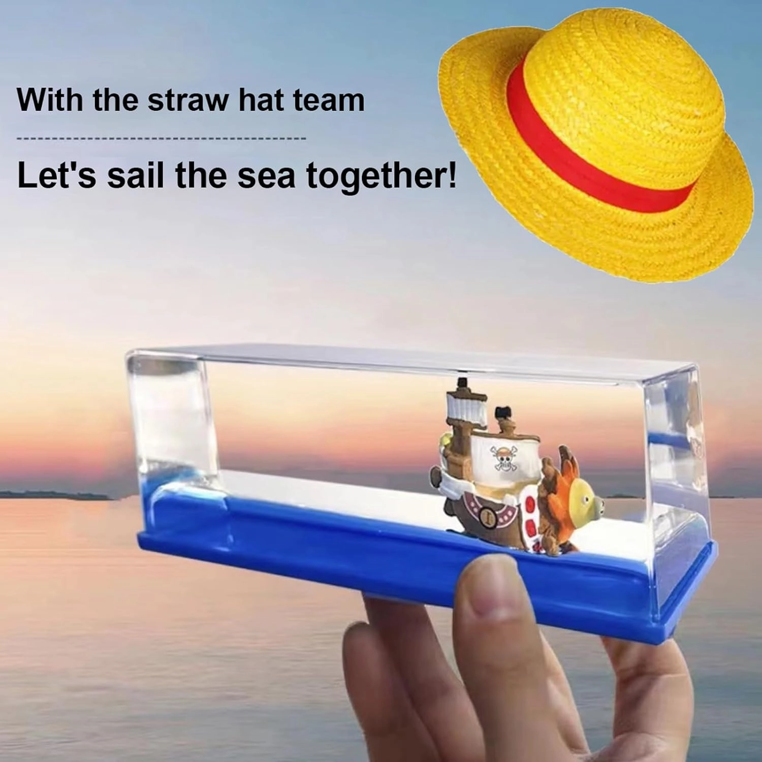 Unsinkable Boat Pirate Ship, Housand Sunny Fluid Drift Bottle, Ship in a Bottle Cruise Ship Model Toy, Suitable, for Car Decor, Home Showcase Desktop Ornaments-Rectangle Light Base