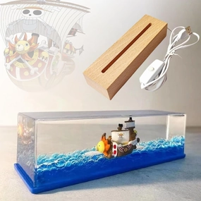 Unsinkable Boat Pirate Ship, Housand Sunny Fluid Drift Bottle, Ship in a Bottle Cruise Ship Model Toy, Suitable, for Car Decor, Home Showcase Desktop Ornaments-Rectangle Light Base