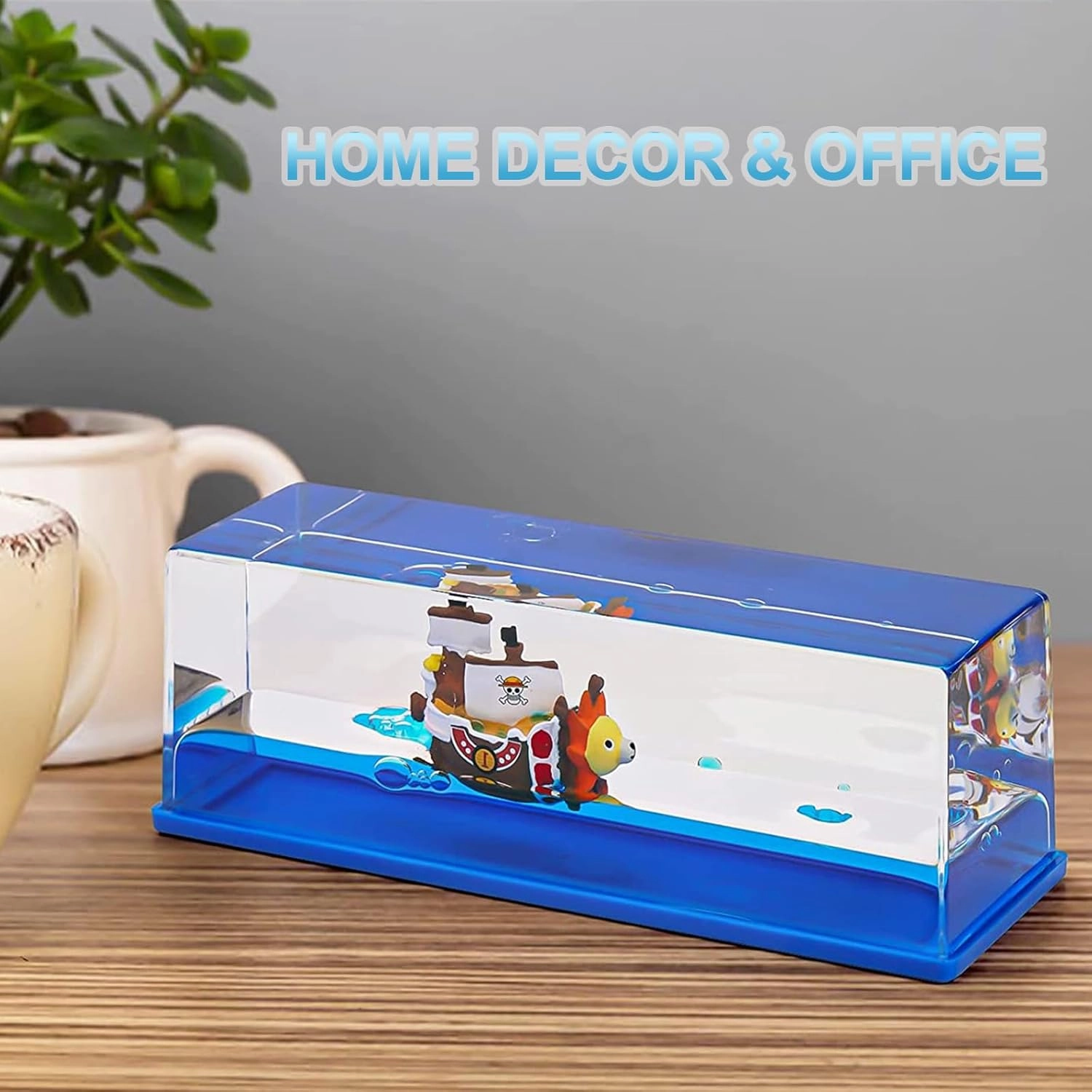 Unsinkable Boat Pirate Ship, Housand Sunny Fluid Drift Bottle, Ship in a Bottle Cruise Ship Model Toy, Suitable, for Car Decor, Home Showcase Desktop Ornaments-Rectangle Light Base