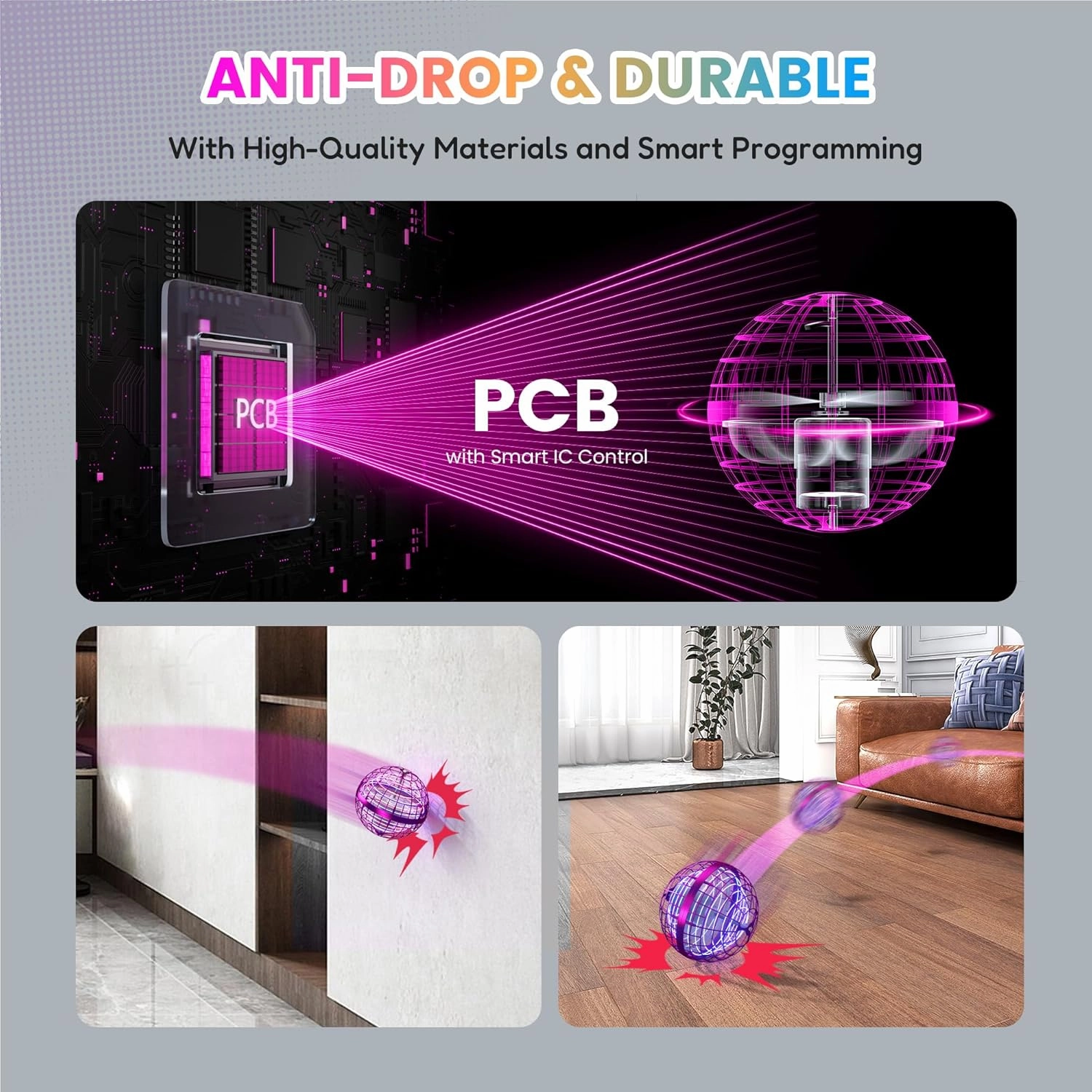 UranHub Flying Orb Ball Toy 2024, Hover Orb Spinner, Hand Drone Orbit, Flying Spinner with Endless Tricks, Cool Toys for 6 7 8 9 10  Year Old Boys Girls Teens Indoor Outdoor Toys(Purple)
