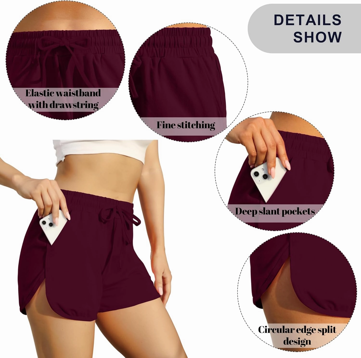 URATOT 3 Packs Women Sport Shorts Cotton Yoga Running Workout Shorts Summer Athletic Pant with Drawstring and Pockets