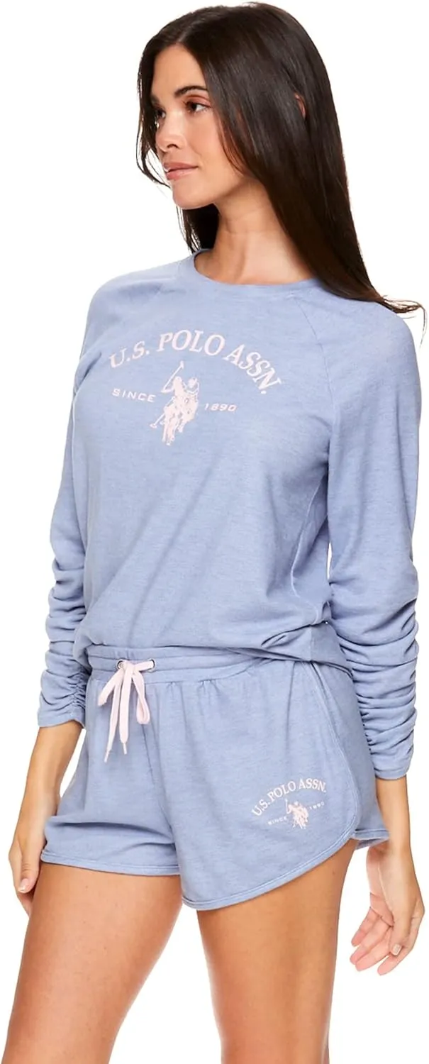 U.S. Polo Assn. Womens Long Sleeve Athletic shirt and Shorts Pajama Lounge Sleep Set