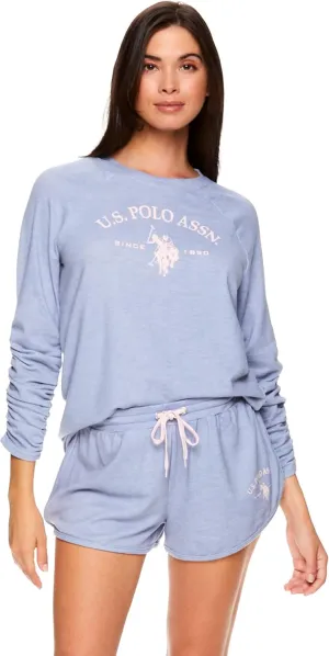 U.S. Polo Assn. Womens Long Sleeve Athletic shirt and Shorts Pajama Lounge Sleep Set