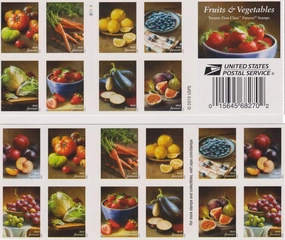 USPS Fruits & Vegetables (Book of 20) (Plums, Cherry Tomatoes, Carrots, Lemons, Blueberries, Red and Green Grapes, Lettuce, Strawberries, Eggplants, Figs) Postage Forever Stamps 2020 Scott #5484-5493