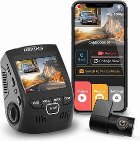 V1P 4K Dual Channel Dash Cam 4K 1080p w/Wi-Fi, 2.4” LCD, 170° Wide Angle, Rear Camera, Supercapacitor, G-Sensor, WDR, Loop Recording, Mobile App