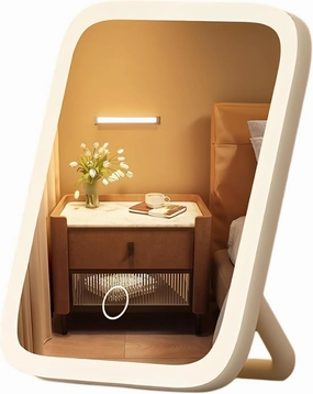 Vanity Mirror with Lights,7x6 Inch Lighted Makeup Mirror,Portable Small Beauty LED Vanity Mirror with Lights,Smart Touch Control 3 Colors Dimmable, 360° Rotation for Desk Dressing Room (White)