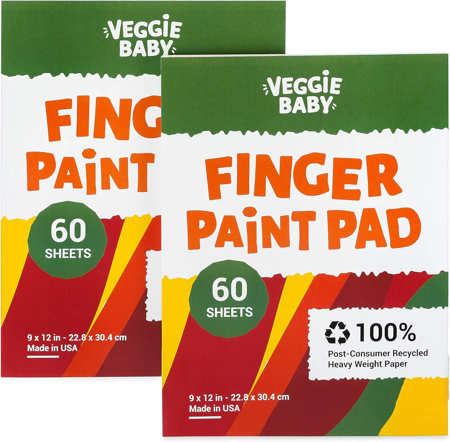 Veggie Baby Art Paper Pad 2-Pack for Finger Painting, Drawing and Coloring, 60 Sheets, Kid’s and Toddler’s Multimedia Paint Use, Unwaxed Heavy Stock for Crayons and Projects