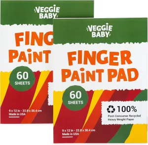 Veggie Baby Art Paper Pad 2-Pack for Finger Painting, Drawing and Coloring, 60 Sheets, Kid’s and Toddler’s Multimedia Paint Use, Unwaxed Heavy Stock for Crayons and Projects