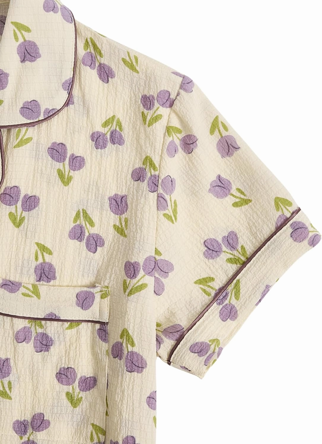 Verdusa Women's 2 Piece Pajama Set Matching Pjs Sets Cute Printed Sleepwear Button Up Shirt with Lounge Shorts Set