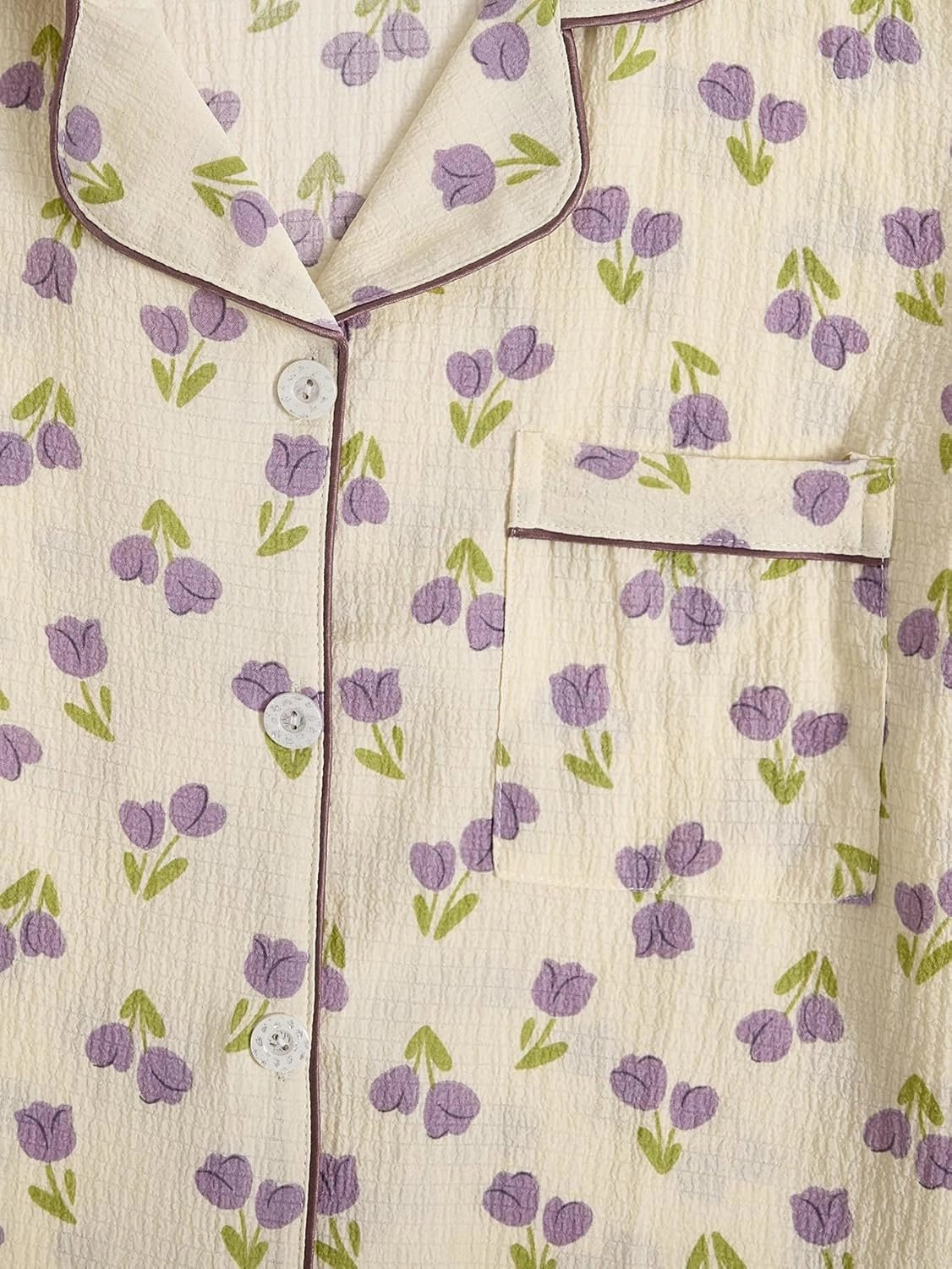 Verdusa Women's 2 Piece Pajama Set Matching Pjs Sets Cute Printed Sleepwear Button Up Shirt with Lounge Shorts Set
