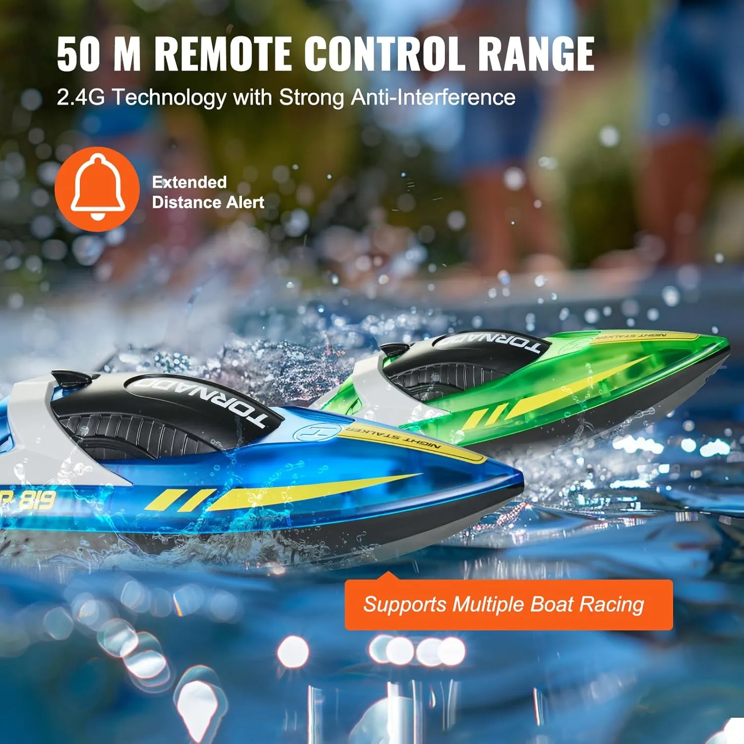 VEVOR RC Boat for Kids, 2Pack Remote Control Boat for Pools & Lakes, Racing Boat with LED Light & 4 Rechargeable Batteries, Whole Body Waterproof, Water Play Toy Gift for Adults Boys & Girls