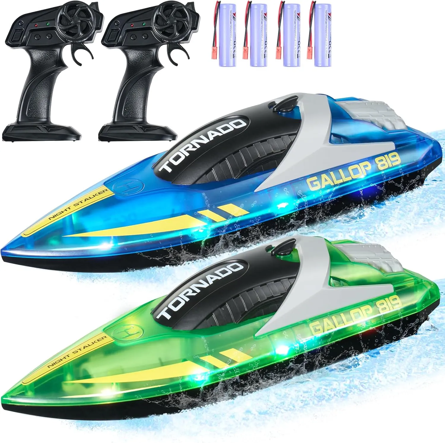 VEVOR RC Boat for Kids, 2Pack Remote Control Boat for Pools & Lakes, Racing Boat with LED Light & 4 Rechargeable Batteries, Whole Body Waterproof, Water Play Toy Gift for Adults Boys & Girls