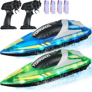 VEVOR RC Boat for Kids, 2Pack Remote Control Boat for Pools & Lakes, Racing Boat with LED Light & 4 Rechargeable Batteries, Whole Body Waterproof, Water Play Toy Gift for Adults Boys & Girls