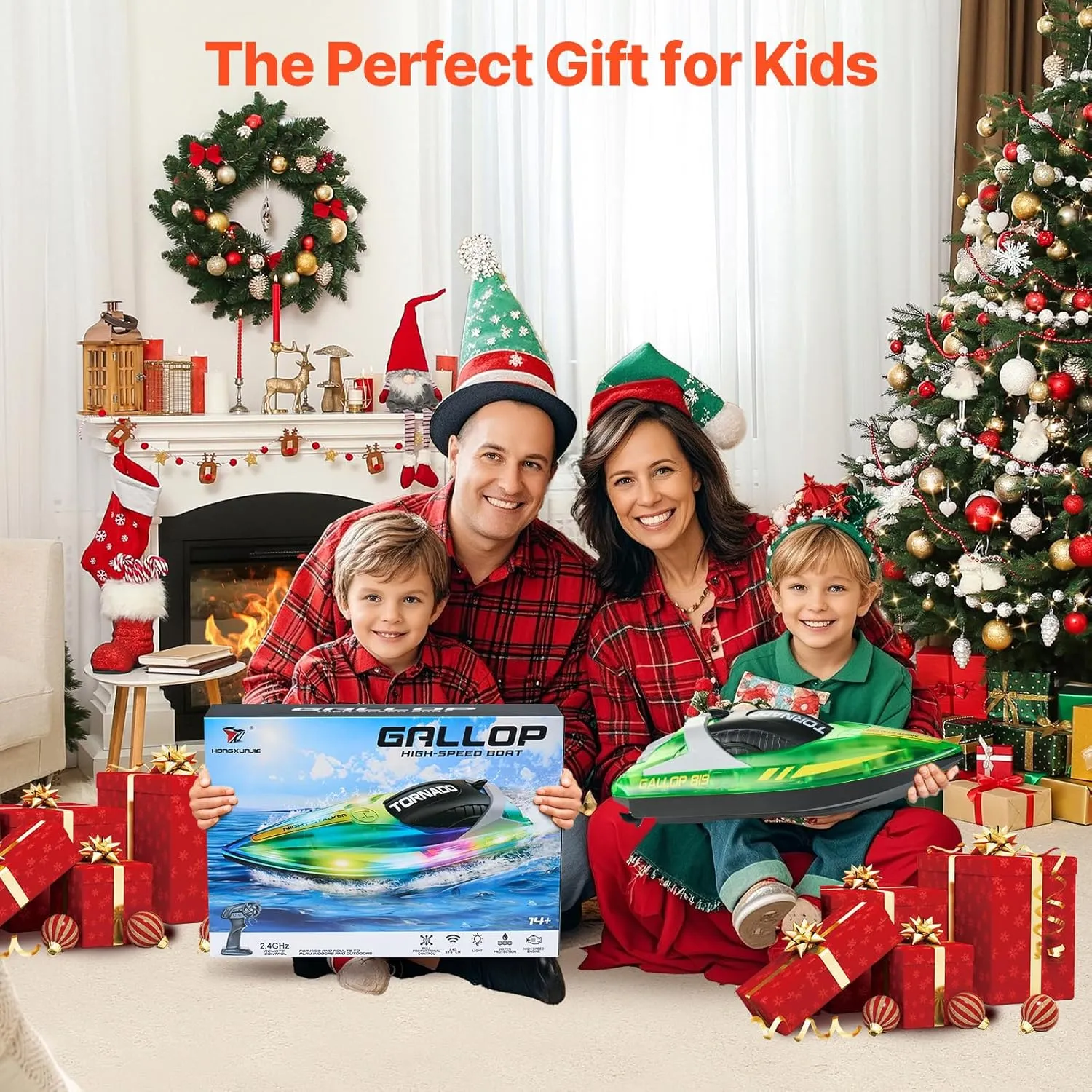 VEVOR RC Boat for Kids, 2Pack Remote Control Boat for Pools & Lakes, Racing Boat with LED Light & 4 Rechargeable Batteries, Whole Body Waterproof, Water Play Toy Gift for Adults Boys & Girls