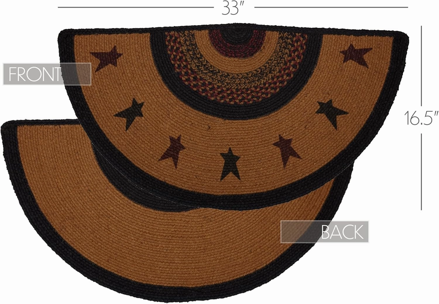 VHC Brands Heritage Farms Primitive Star Jute Yellow Accent Rug Half Circle w/ Pad 16.5"x33"