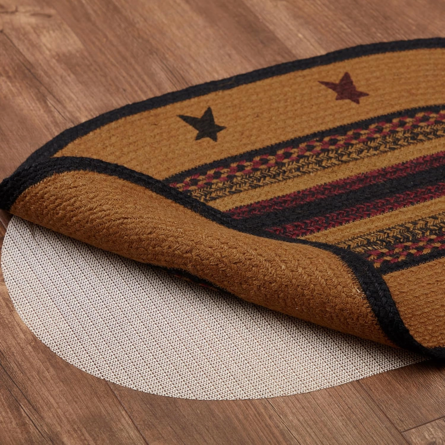 VHC Brands Heritage Farms Primitive Star Jute Yellow Accent Rug Half Circle w/ Pad 16.5"x33"