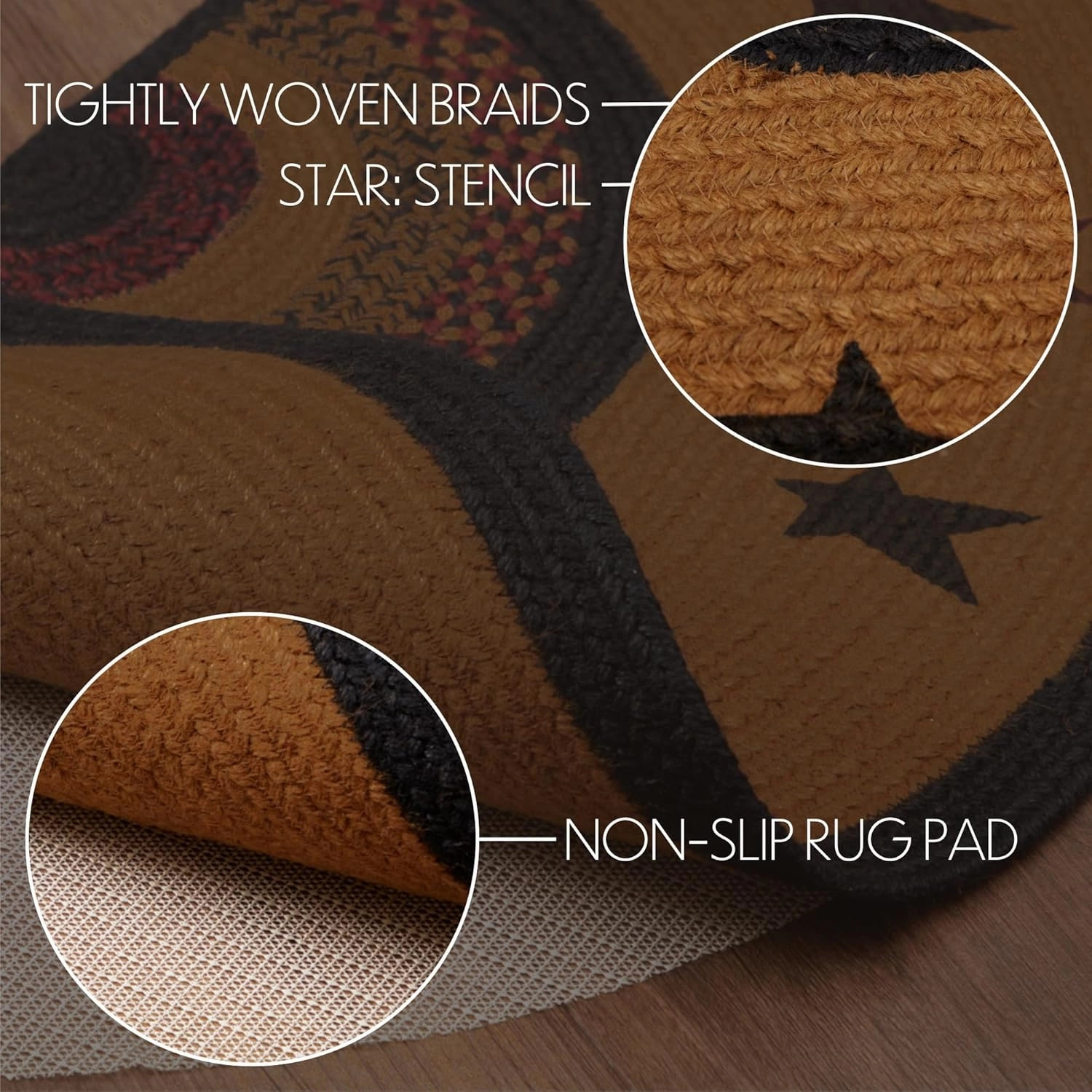 VHC Brands Heritage Farms Primitive Star Jute Yellow Accent Rug Half Circle w/ Pad 16.5"x33"