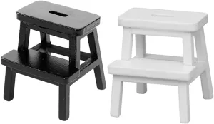 VICASKY 2pcs Miniature Wooden Step Stool for Dollhouse Cute Stool Model Mini House Furniture Accessories for Creative Decoration