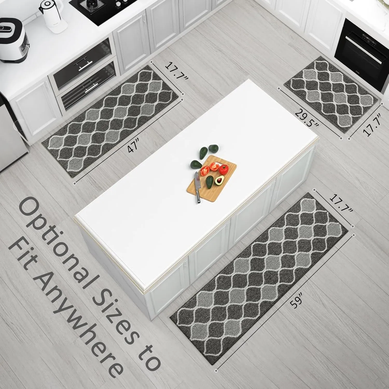 Villsure Kitchen Rugs and Mats, Non Skid Kitchen Runner Rug Absorbent Resist Dirt Kitchen Floor Mat Comfort Standing Mat Made of 100% Polypropylene Machine Washable,17.7"x59",Black