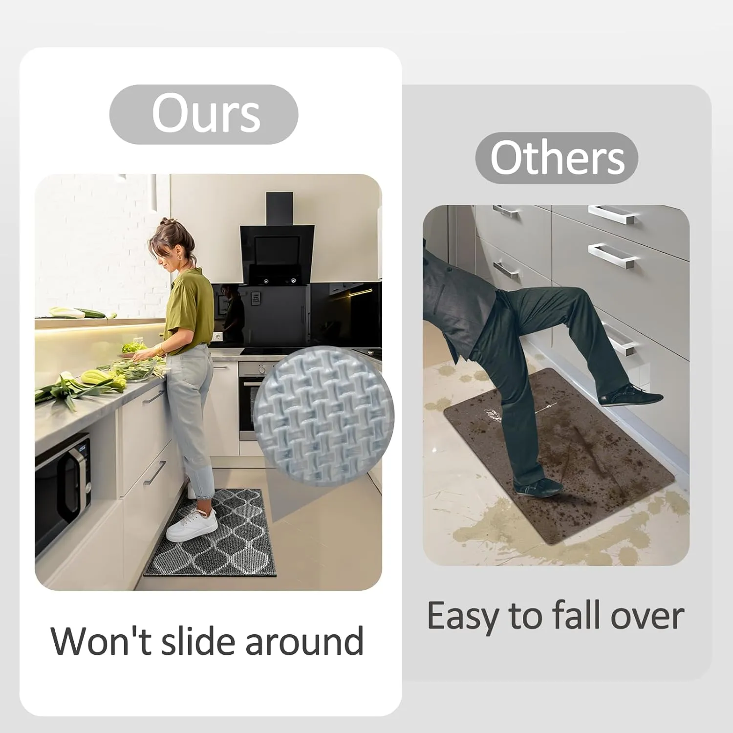 Villsure Kitchen Rugs and Mats, Non Skid Kitchen Runner Rug Absorbent Resist Dirt Kitchen Floor Mat Comfort Standing Mat Made of 100% Polypropylene Machine Washable,17.7"x59",Black