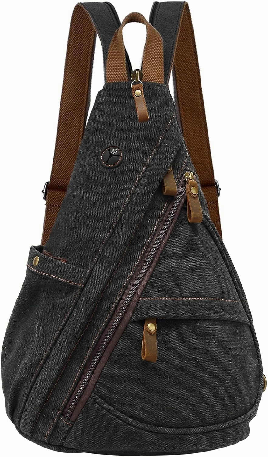 Vintage Canvas Sling Bag for Hiking & Travel Crossbody Backpack with Earphone Hole Water-Resistant Shoulder Pack for Gym, Camping, Cycling, Men Women