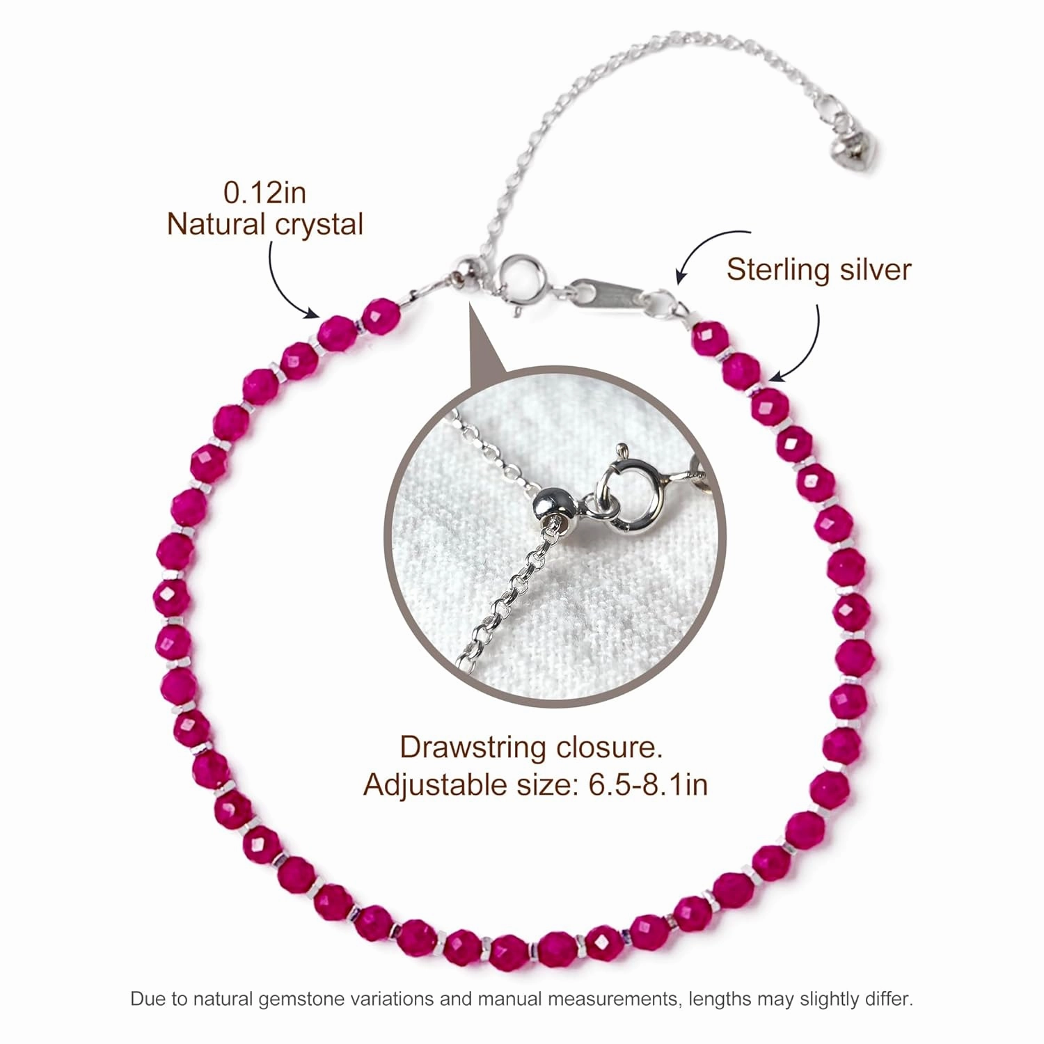 Vintage Real Natural Ruby Bracelet 0.12x0.12″ Round Shape Gemstone 925 Sterling silver Overlay Handmade Cuff Crystal Jewelry