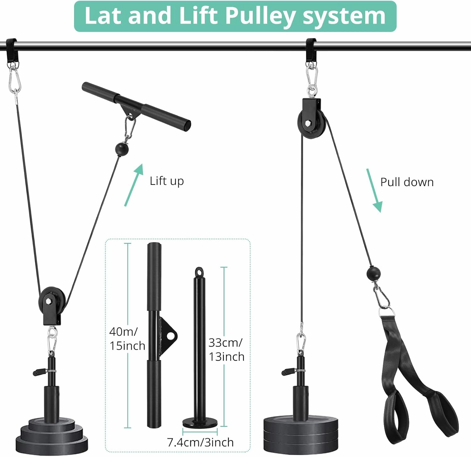 VINTEAM Pulley System, Pulley Cable Machine DIY Workout Accessories with Tricep Rope, LAT Pull Down Bar, Gym Cable for Triceps Extensions, Biceps Curl, Forearm
