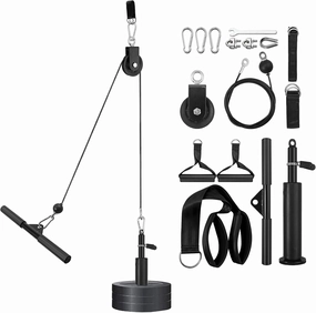 VINTEAM Pulley System, Pulley Cable Machine DIY Workout Accessories with Tricep Rope, LAT Pull Down Bar, Gym Cable for Triceps Extensions, Biceps Curl, Forearm