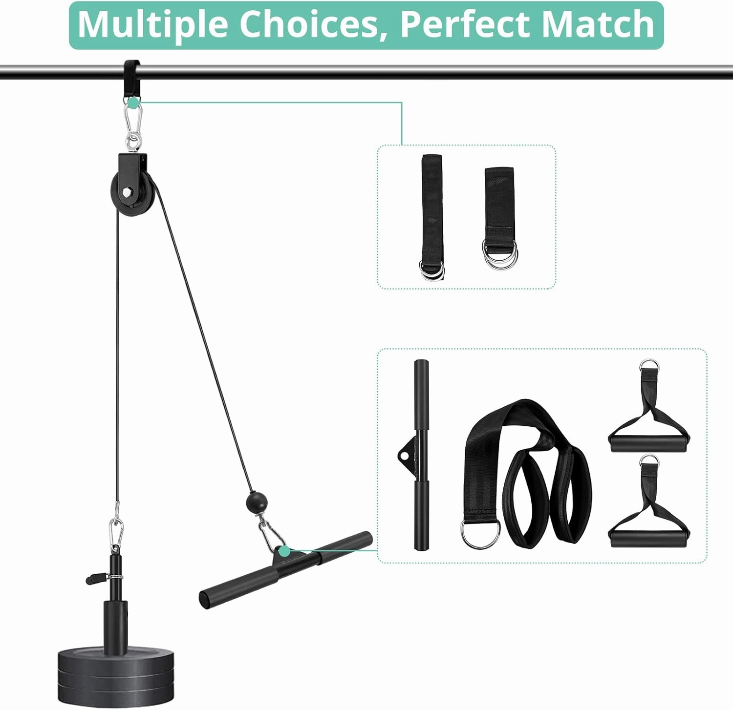 VINTEAM Pulley System, Pulley Cable Machine DIY Workout Accessories with Tricep Rope, LAT Pull Down Bar, Gym Cable for Triceps Extensions, Biceps Curl, Forearm
