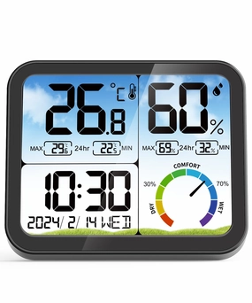 VOCOO Digital Indoor Room Thermometer - 5.8'' Extra Large Display Temperature Humidity Sensor with Accurate Temp Humidity Gauge Monitor, Calibration, Max & Min Records, Comfort, Backlit, Date & Clock