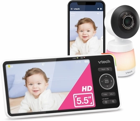 VTech Smart WiFi Baby Monitor, 2K Camera, 5.5-inch HD IPS Screen, Crystal Clear Infrared Night Vision, Pan-Tilt, 24x Zoom, 2-Way Talk, Multi-color Night Light, Soothing Sounds, Free App: Smart HD Plus