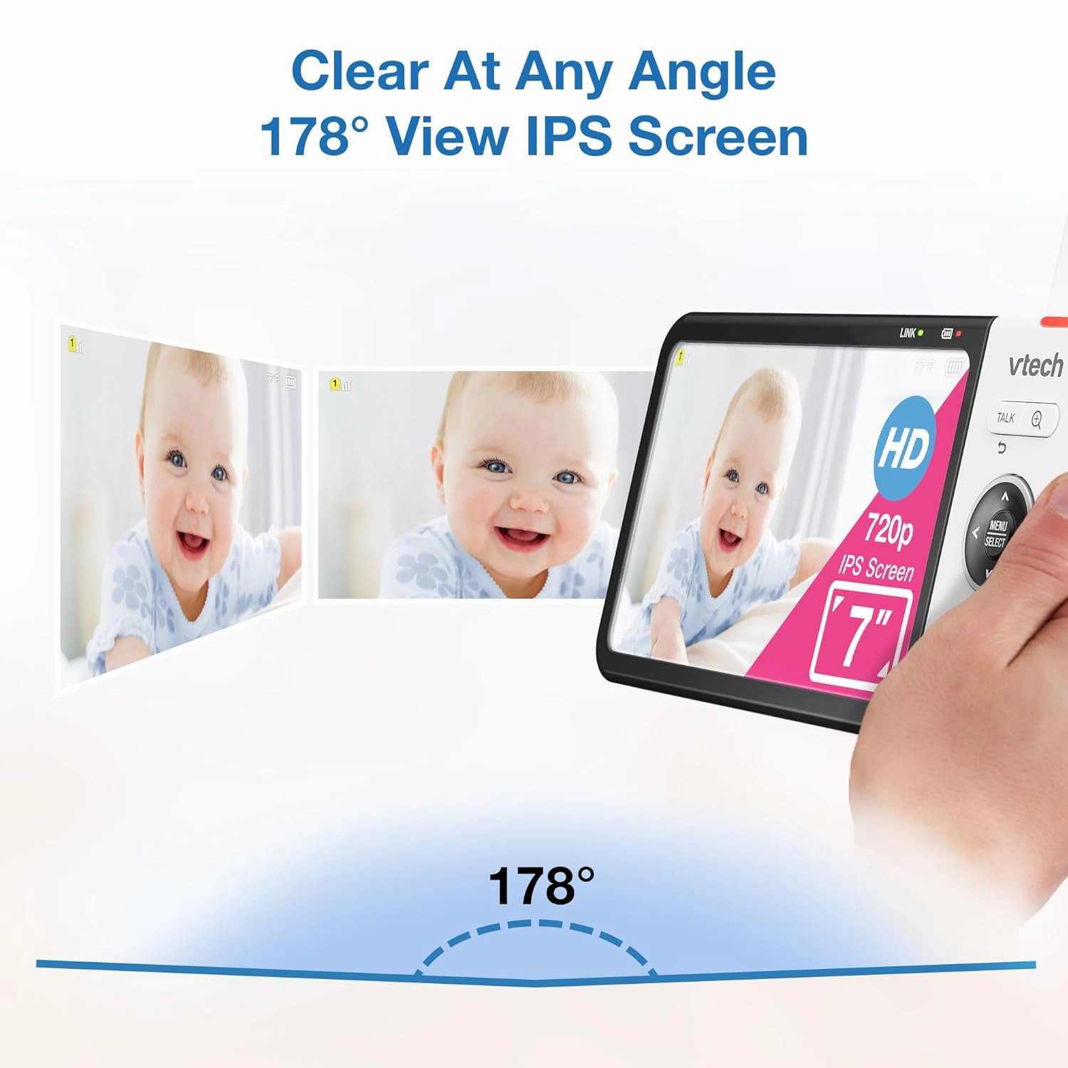 VTech VM919-2HD Baby Monitor, 7" 720p Screen, 2 Cameras, 360 Panoramic Viewing, 110 Wide-Angle View, Night Vision, Up to 1000ft Range, Secured Transmission No WiFi