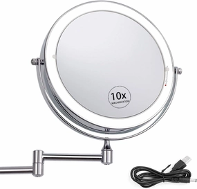 Wall Mounted Makeup Mirror Touch Button Adjustable Light Rotating Function Vanity Makeup Mirror for Bedroom Bathroom Hotel